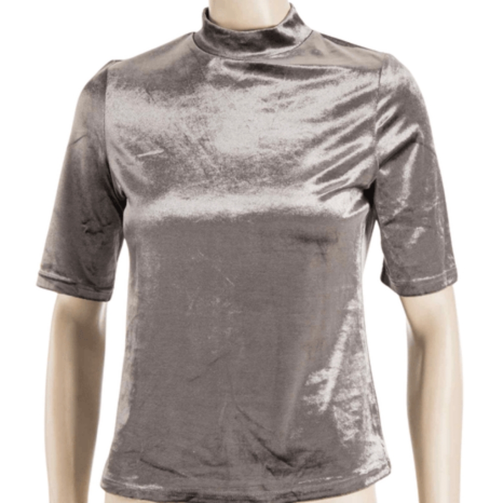 ZARA TRAFALUC mock neck velvet shortsleeve top -L